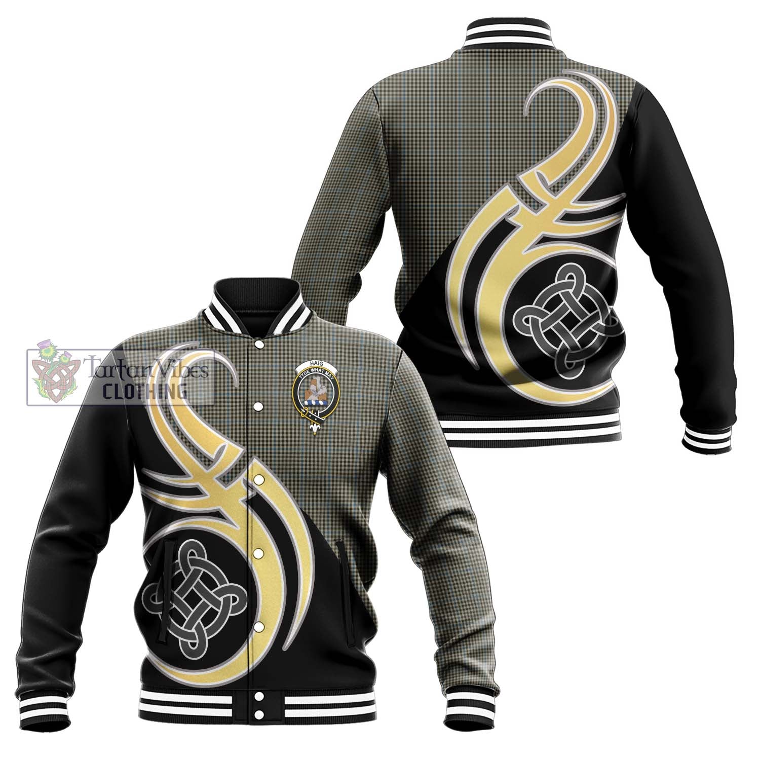 Haig Tartan Baseball Jacket with Family Crest and Celtic Symbol Style Unisex - Tartan Vibes Clothing