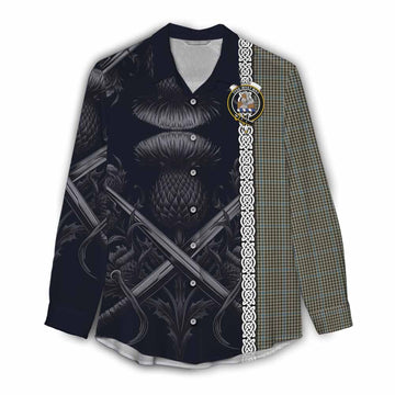 Tartan Vibes Clothing Haig Tartan Women's Casual Shirt with Family Crest Cross Sword Thistle Celtic Vibes
