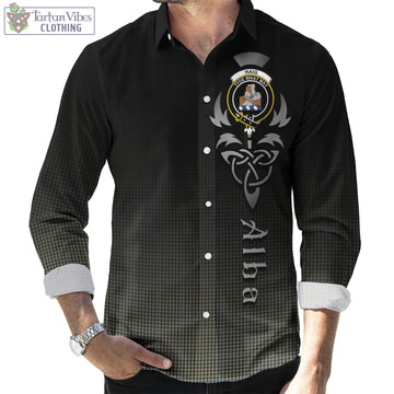 Haig Tartan Long Sleeve Button Up Featuring Alba Gu Brath Family Crest Celtic Inspired