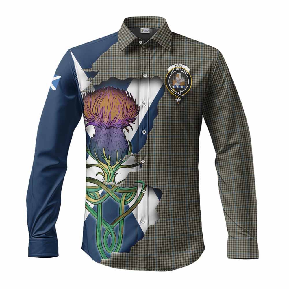 Tartan Vibes Clothing Haig Tartan Family Crest Long Sleeve Button Shirt Scottish Thistle Celtic Inspired