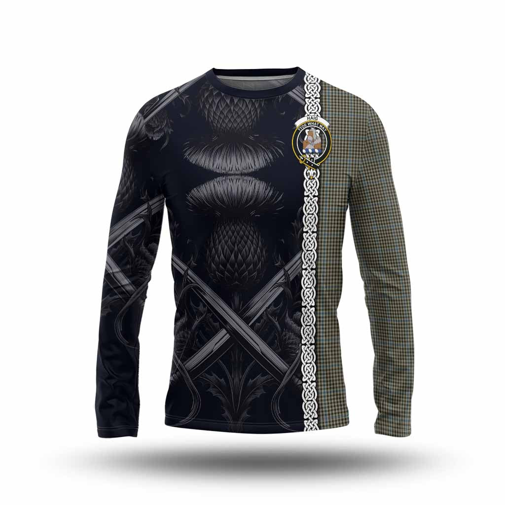 Tartan Vibes Clothing Haig Tartan Long Sleeve T-Shirt with Family Crest Cross Sword Thistle Celtic Vibes