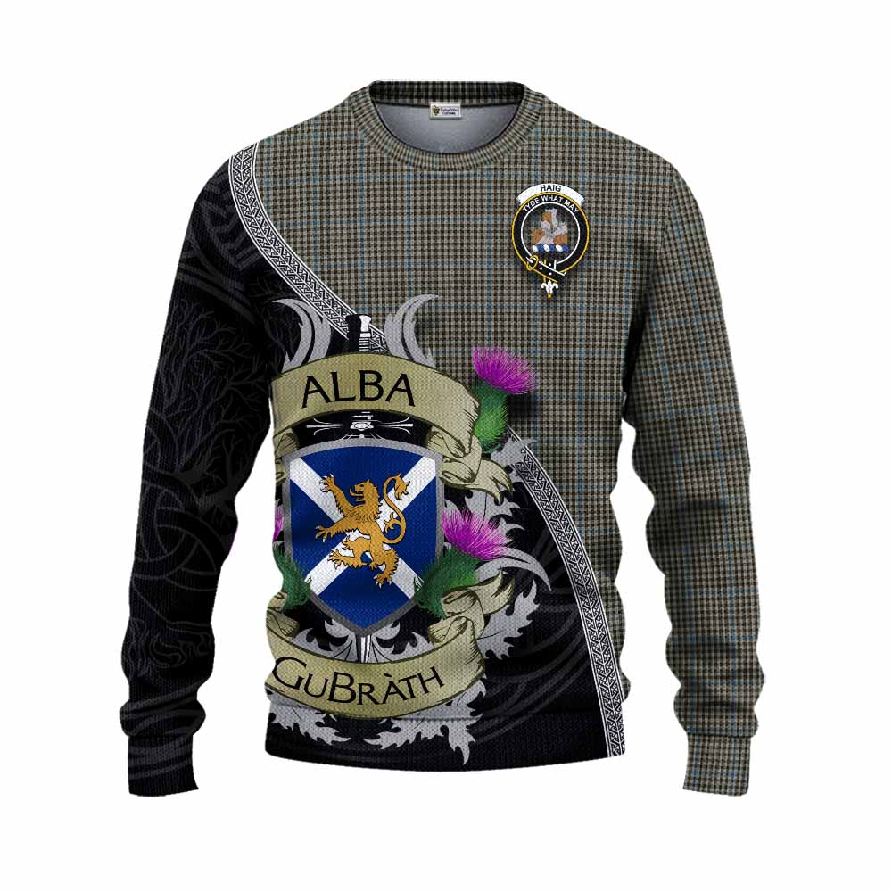 Tartan Vibes Clothing Haig Tartan Family Crest Knitted Sweater Lion Rampant Royal Thistle Shield Celtic Inspired