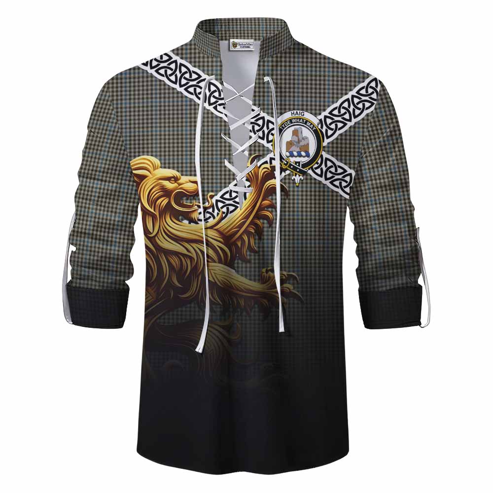 Tartan Vibes Clothing Haig Crest Tartan Ghillie Kilt Shirt with Golden Lion Emblem Celtic Style