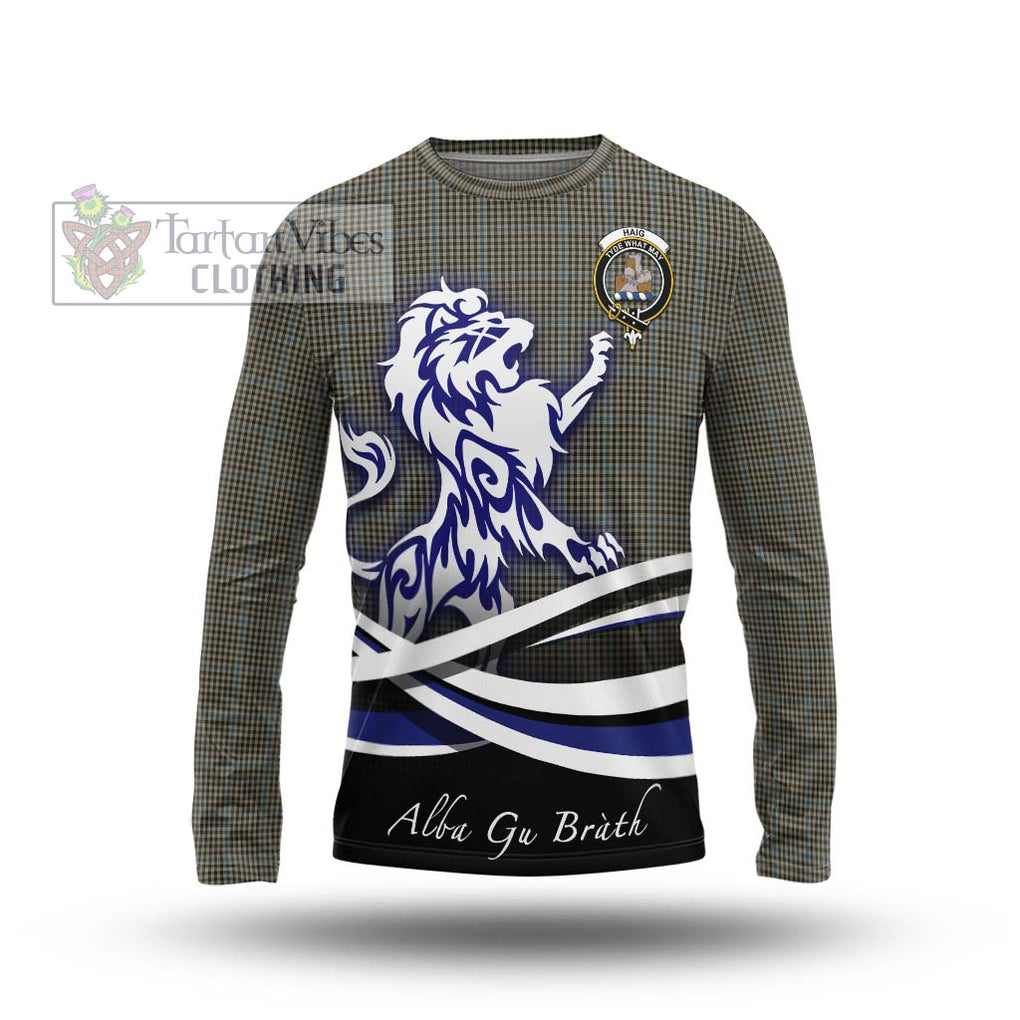 Haig Tartan Long Sleeve T-Shirt with Alba Gu Brath Regal Lion Emblem Unisex - Tartanvibesclothing Shop