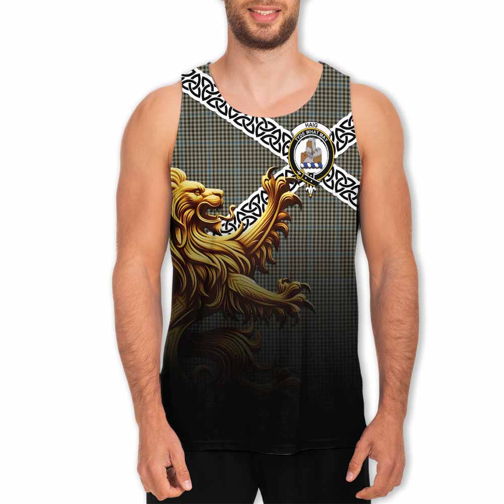 Tartan Vibes Clothing Haig Crest Tartan Men's Tank Top with Golden Lion Emblem Celtic Style
