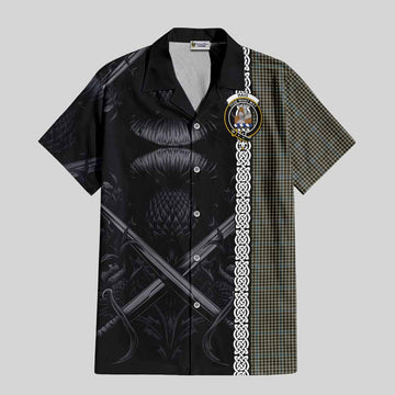 Tartan Vibes Clothing Haig Tartan Short Sleeve Button Shirt with Family Crest Cross Sword Thistle Celtic Vibes