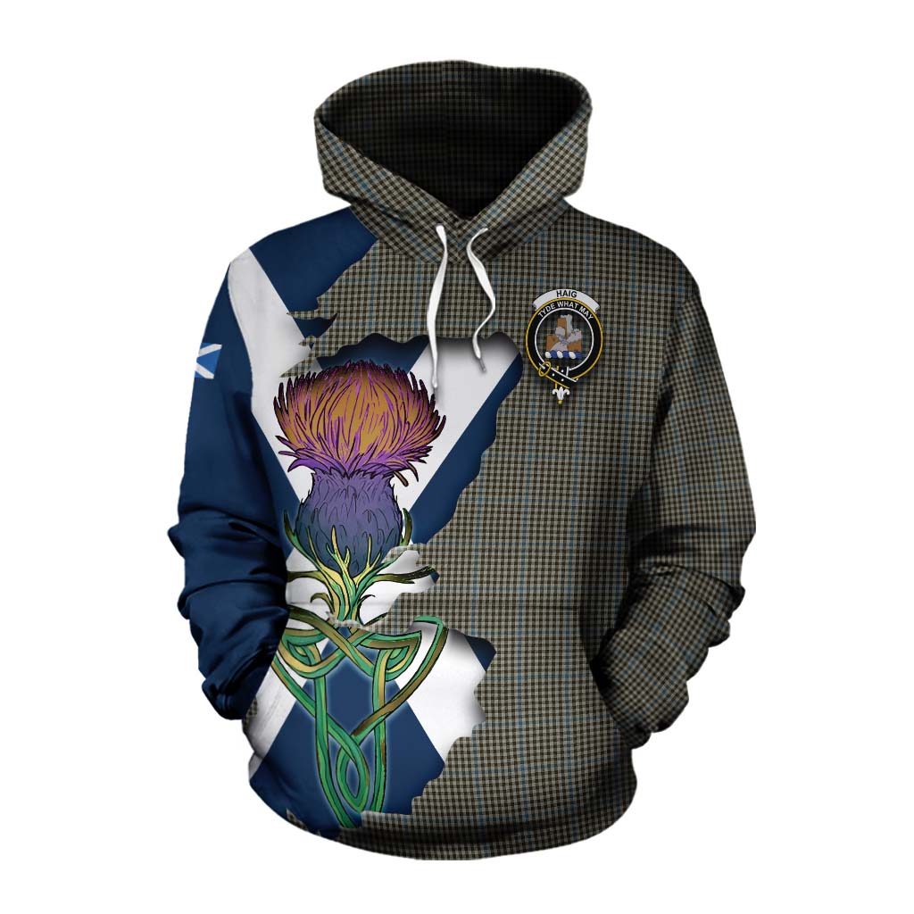Tartan Vibes Clothing Haig Tartan Family Crest Cotton Hoodie Scottish Thistle Celtic Inspired