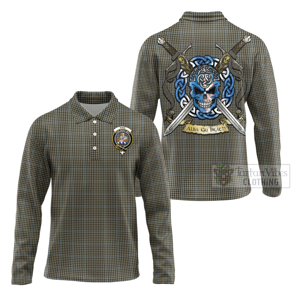 Tartan Vibes Clothing Haig Tartan Long Sleeve Polo Shirt with Family Crest Celtic Skull Style