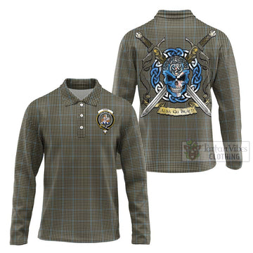 Tartan Vibes Clothing Haig Tartan Long Sleeve Polo Shirt with Family Crest Celtic Skull Style