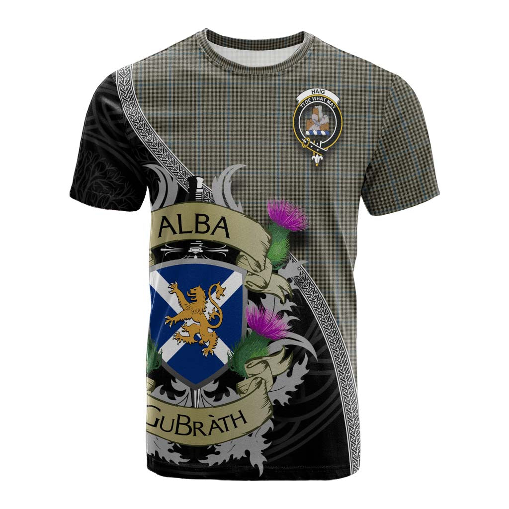 Tartan Vibes Clothing Haig Tartan Family Crest Cotton T-shirt Lion Rampant Royal Thistle Shield Celtic Inspired