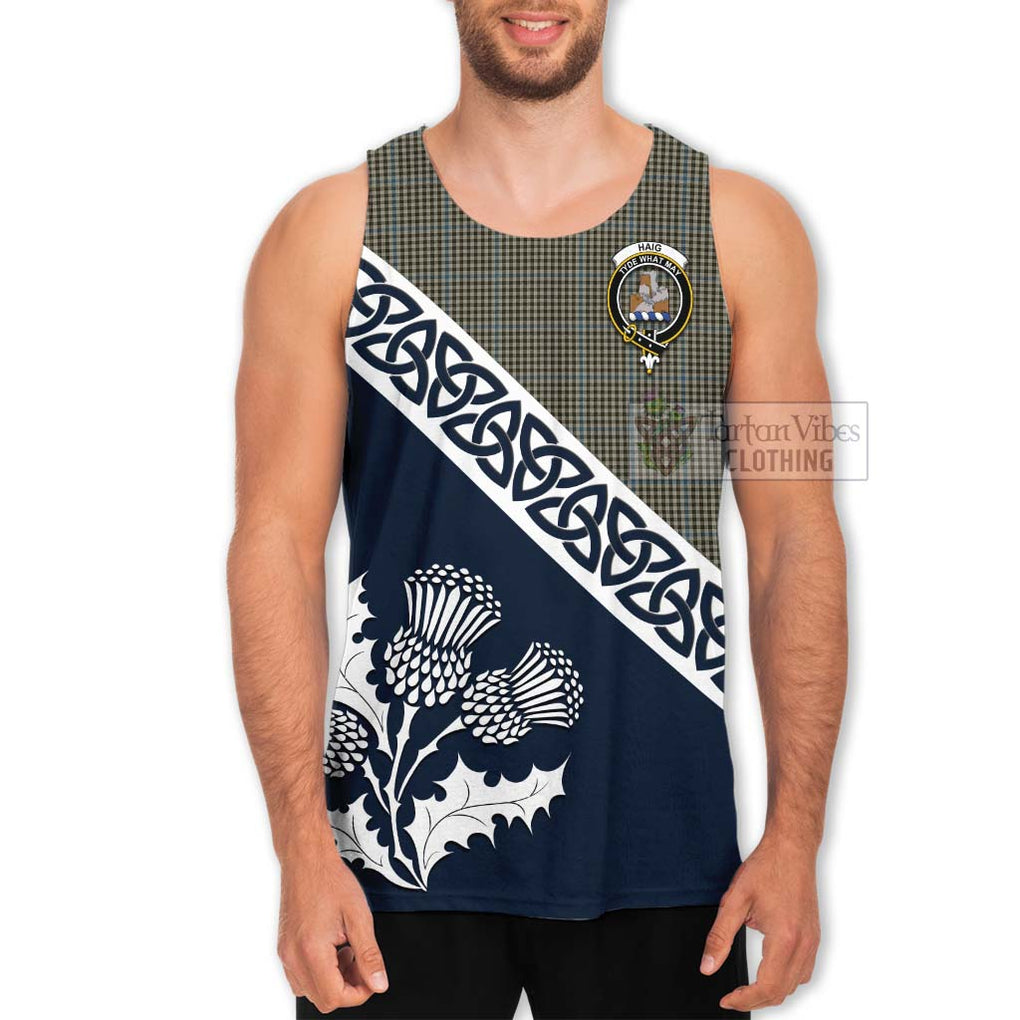 Tartan Vibes Clothing Haig Tartan Men's Tank Top Featuring Thistle and Scotland Map