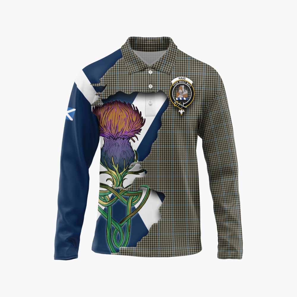 Tartan Vibes Clothing Haig Tartan Family Crest Long Sleeve Polo Shirt Scottish Thistle Celtic Inspired