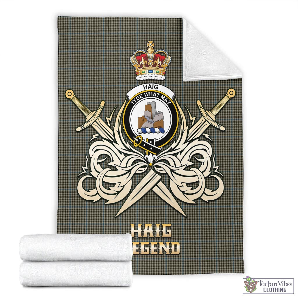 Tartan Vibes Clothing Haig Tartan Blanket with Clan Crest and the Golden Sword of Courageous Legacy