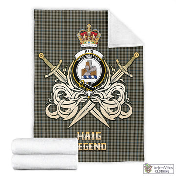Tartan Vibes Clothing Haig Tartan Blanket with Clan Crest and the Golden Sword of Courageous Legacy