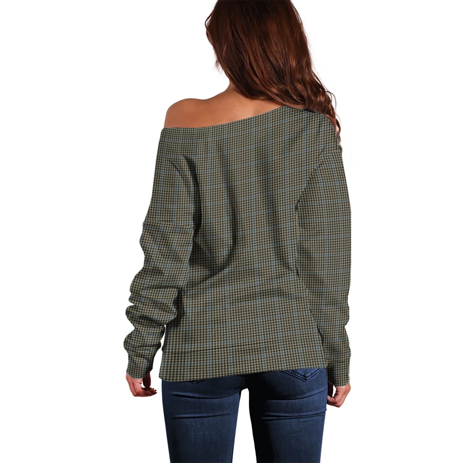 Haig Tartan Off Shoulder Women Sweater with Family Crest - Tartanvibesclothing