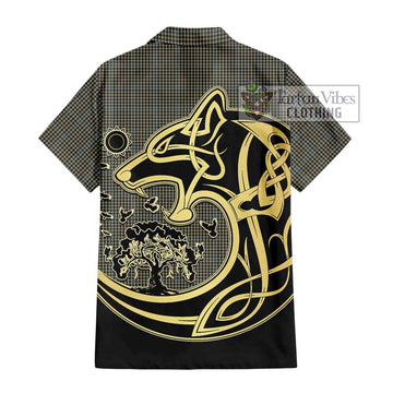 Haig Tartan Short Sleeve Button Shirt with Family Crest Celtic Wolf Style - Tartan Vibes Clothing