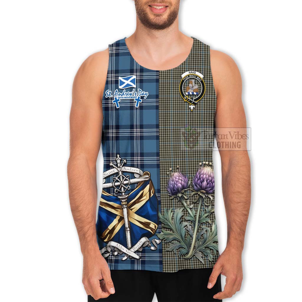 Tartan Vibes Clothing Haig Tartan Men's Tank Top Happy St. Andrew's Day Half Tartan Style