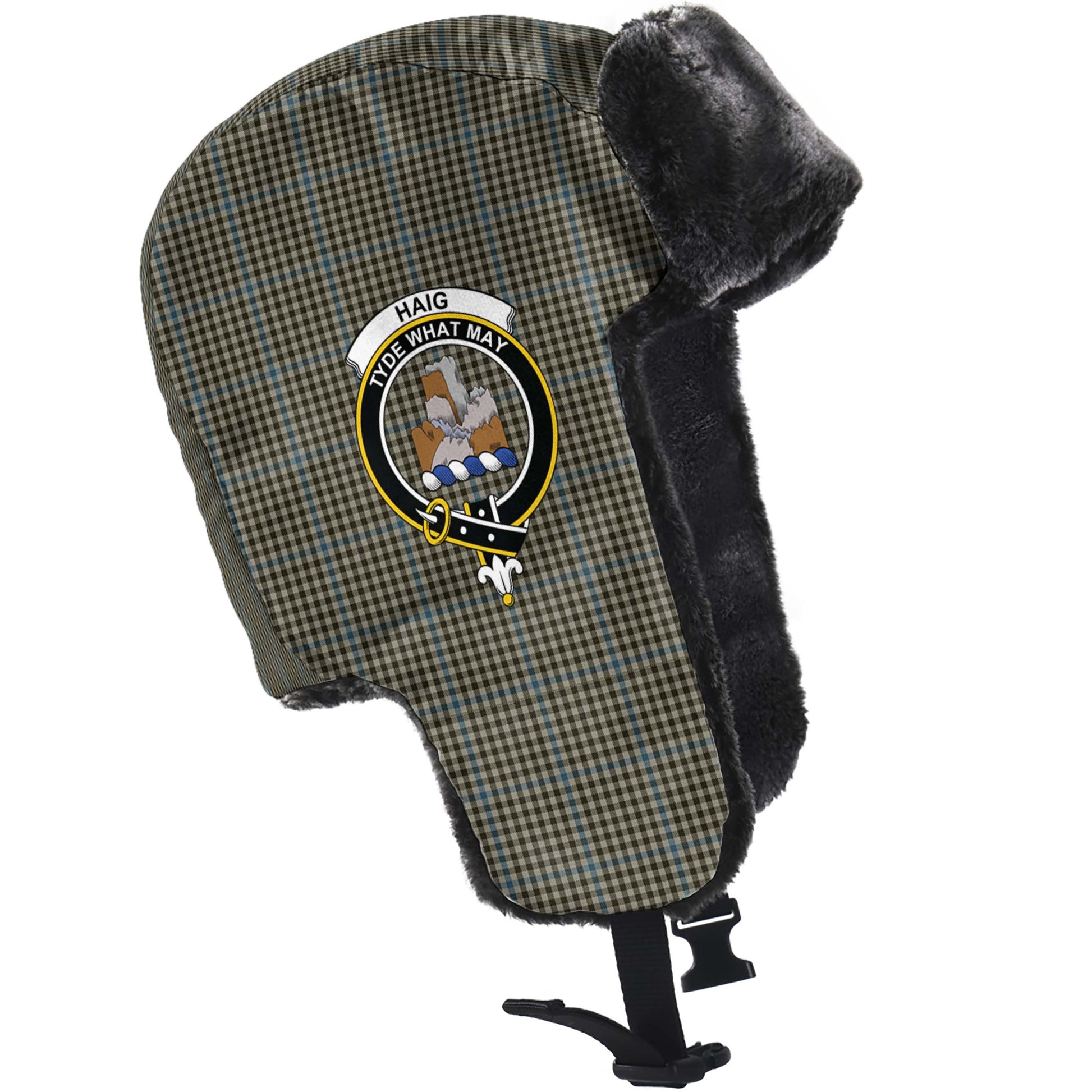 Haig Tartan Winter Trapper Hat with Family Crest - Tartanvibesclothing