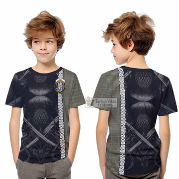 Tartan Vibes Clothing Haig Tartan Kid T-Shirt with Family Crest Cross Sword Thistle Celtic Vibes