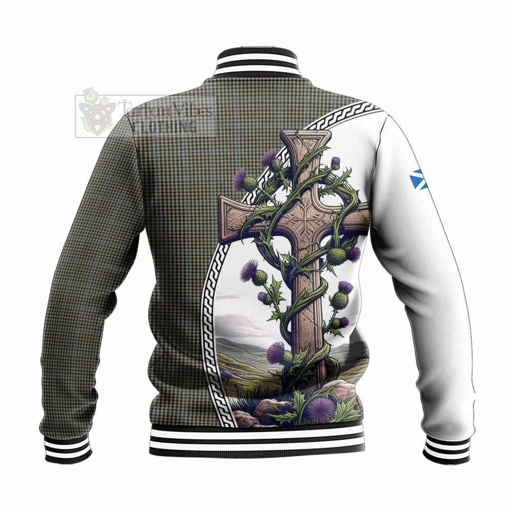 Tartan Vibes Clothing Haig Tartan Baseball Jacket with Family Crest and St. Andrew's Cross Accented by Thistle Vines