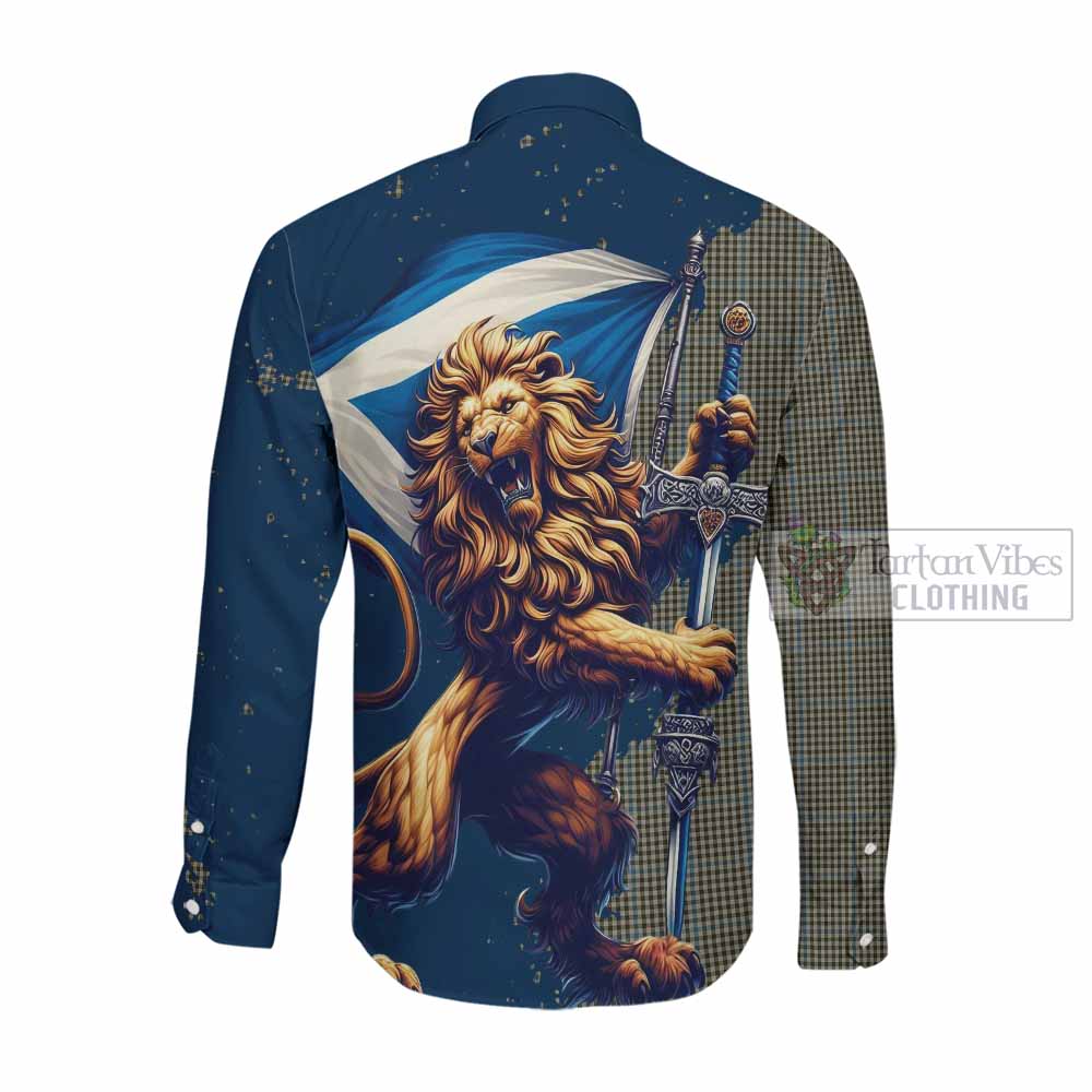 Tartan Vibes Clothing Haig Tartan Family Crest Long Sleeve Button Shirt with Scottish Majestic Lion