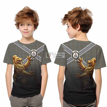 Haig Crest Tartan Kid T-Shirt with Golden Lion Emblem Celtic Style
