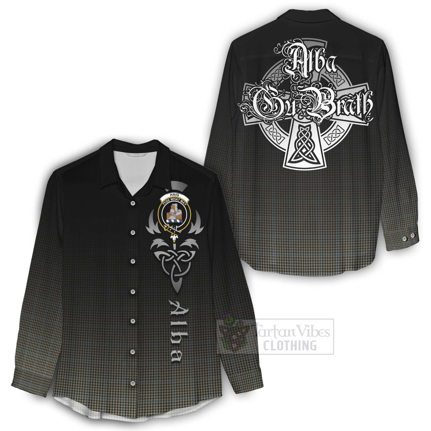 Tartan Vibes Clothing Haig Tartan Women's Casual Shirt Featuring Alba Gu Brath Family Crest Celtic Inspired