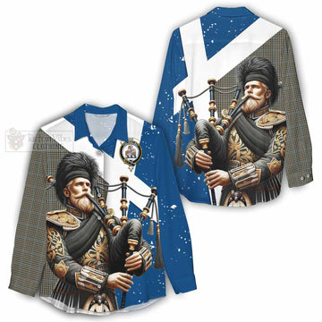 Tartan Vibes Clothing Haig Tartan Women's Casual Shirt with Family Crest Scottish Bagpiper Vibes