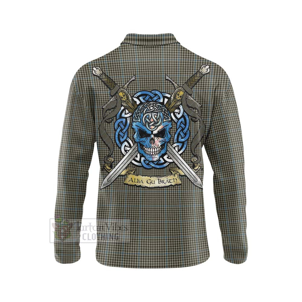 Tartan Vibes Clothing Haig Tartan Long Sleeve Polo Shirt with Family Crest Celtic Skull Style
