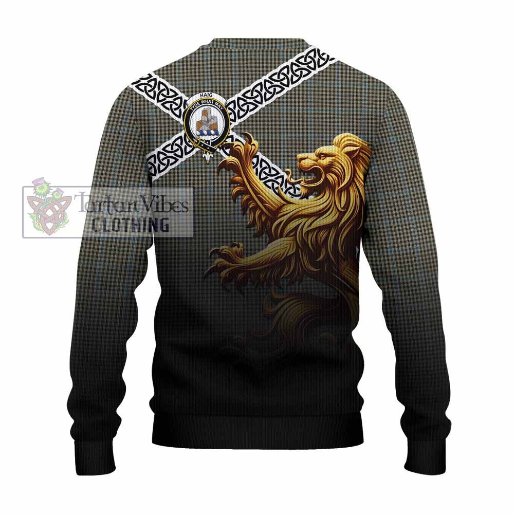 Tartan Vibes Clothing Haig Crest Tartan Knitted Sweater with Golden Lion Emblem Celtic Style