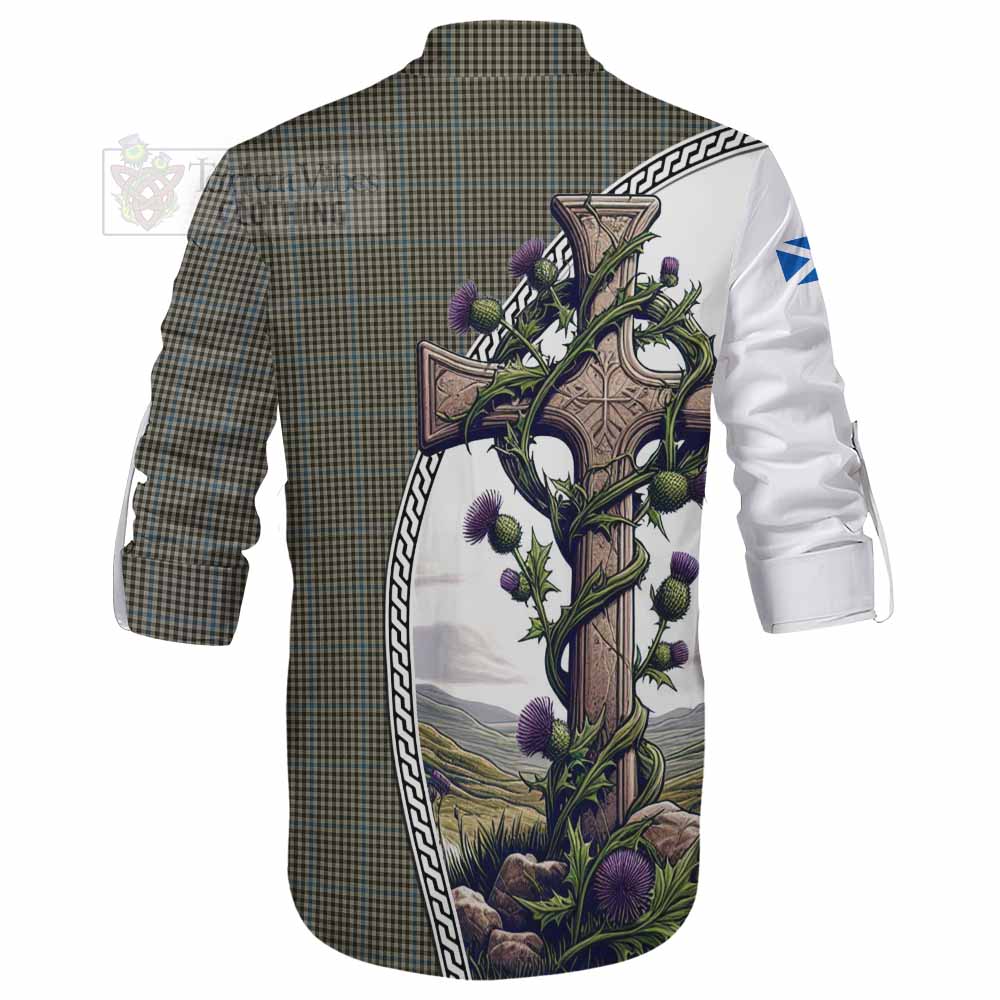 Tartan Vibes Clothing Haig Tartan Ghillie Kilt Shirt with Family Crest and St. Andrew's Cross Accented by Thistle Vines