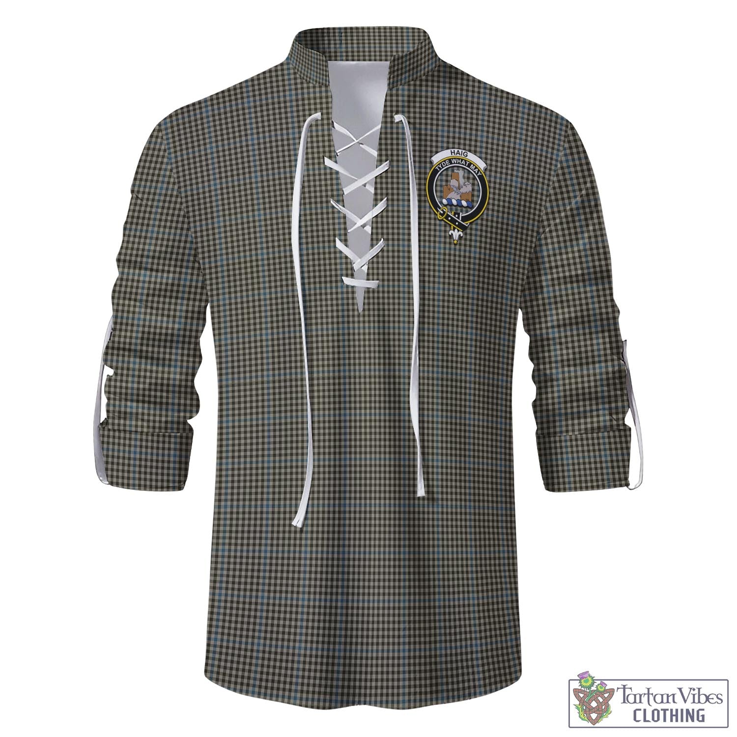 Tartan Vibes Clothing Haig Tartan Men's Scottish Traditional Jacobite Ghillie Kilt Shirt with Family Crest