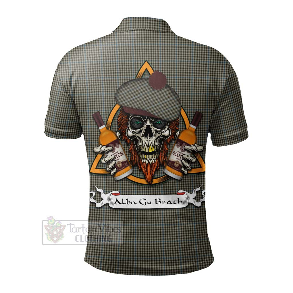 Tartan Vibes Clothing Haig Tartan Polo Shirt with Family Crest and Bearded Skull Holding Bottles of Whiskey