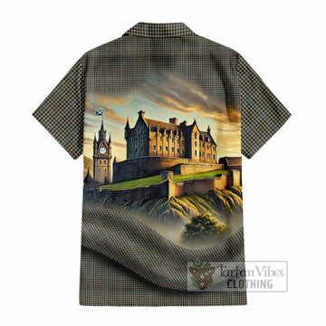 Tartan Vibes Clothing Haig Tartan Family Crest Short Sleeve Button Shirt with Scottish Ancient Castle Style