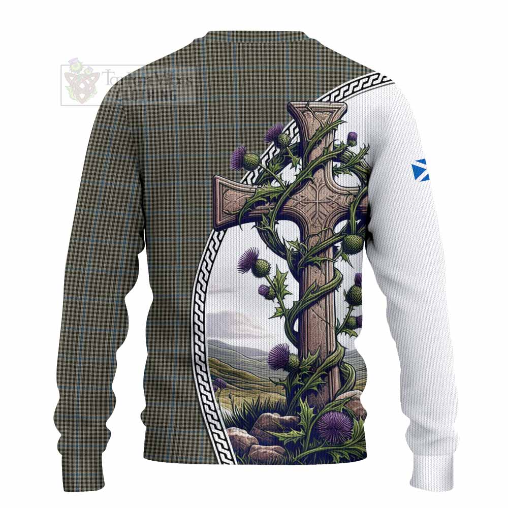 Tartan Vibes Clothing Haig Tartan Knitted Sweater with Family Crest and St. Andrew's Cross Accented by Thistle Vines