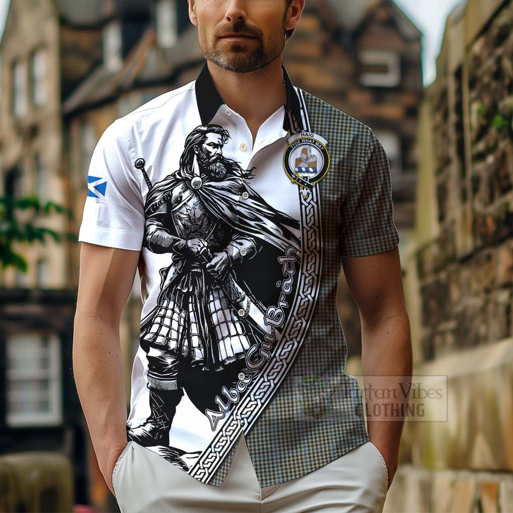 Tartan Vibes Clothing Haig Tartan Clan Crest Short Sleeve Button Shirt with Highlander Warrior Celtic Style