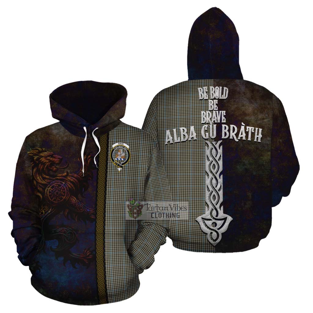 Tartan Vibes Clothing Haig Tartan Family Crest Cotton Hoodie Alba Gu Brath Be Brave Lion Ancient Style
