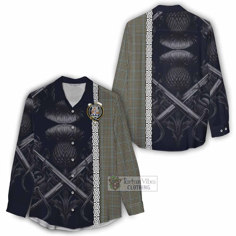Tartan Vibes Clothing Haig Tartan Women's Casual Shirt with Family Crest Cross Sword Thistle Celtic Vibes