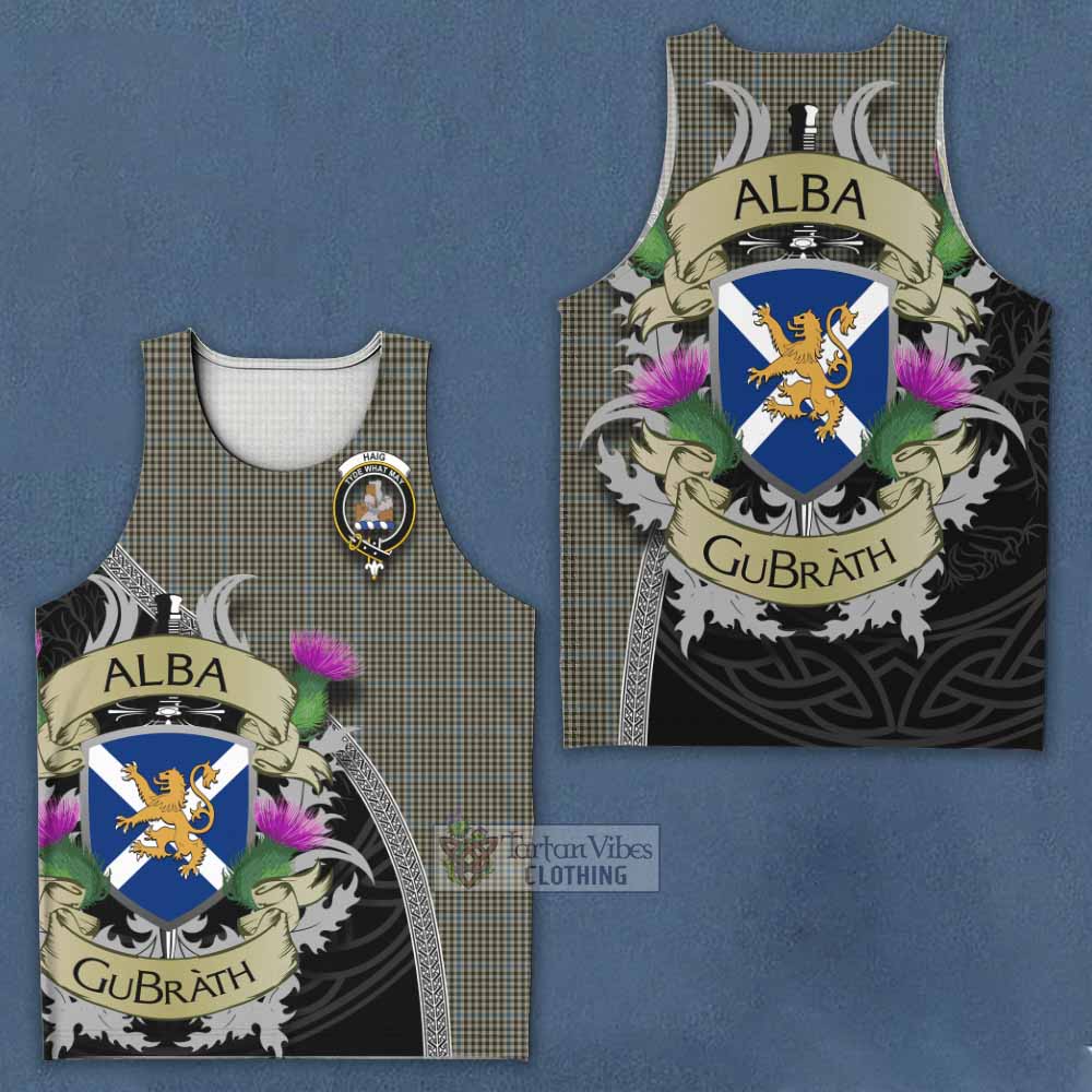 Tartan Vibes Clothing Haig Tartan Family Crest Men's Tank Top Lion Rampant Royal Thistle Shield Celtic Inspired