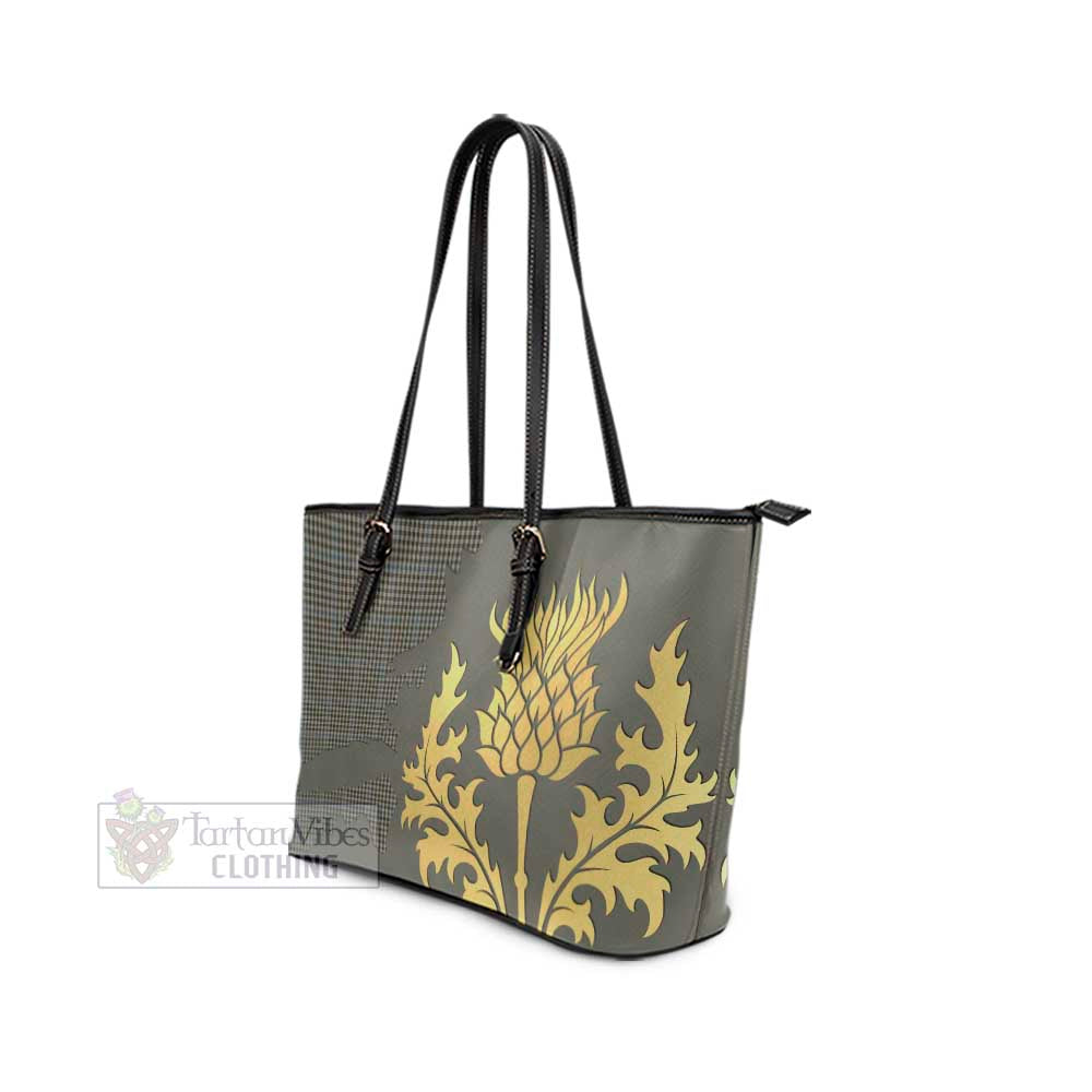 Tartan Vibes Clothing Haig Tartan Leather Tote Bag Gold Thistle Style