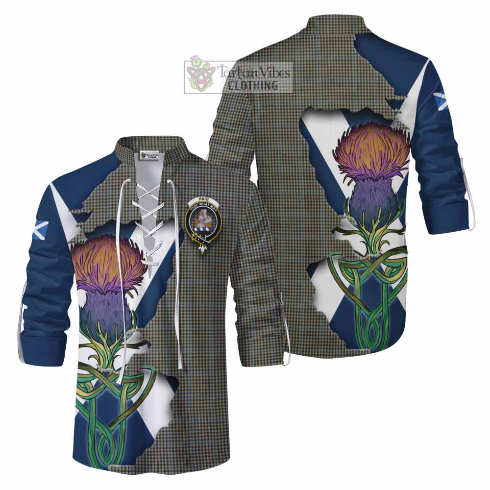 Tartan Vibes Clothing Haig Tartan Family Crest Ghillie Kilt Shirt Scottish Thistle Celtic Inspired