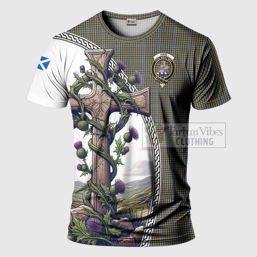 Tartan Vibes Clothing Haig Agnew Tartan T-Shirt with Family Crest and St. Andrew's Cross Accented by Thistle Vines