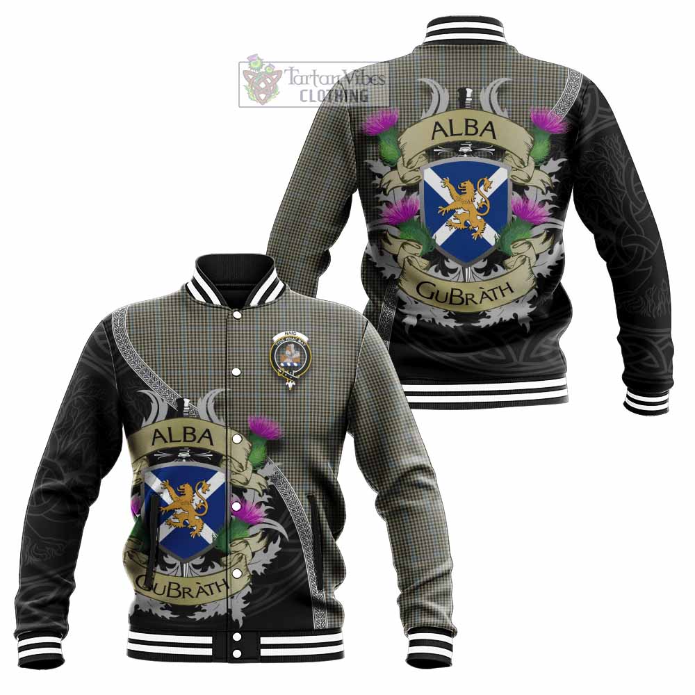 Tartan Vibes Clothing Haig Tartan Family Crest Baseball Jacket Lion Rampant Royal Thistle Shield Celtic Inspired