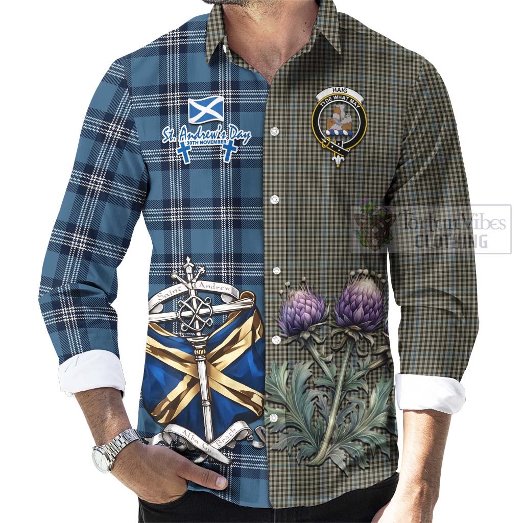 Tartan Vibes Clothing Haig Tartan Long Sleeve Button Shirt Happy St. Andrew's Day Half Tartan Style
