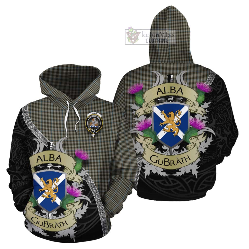 Tartan Vibes Clothing Haig Tartan Family Crest Cotton Hoodie Lion Rampant Royal Thistle Shield Celtic Inspired