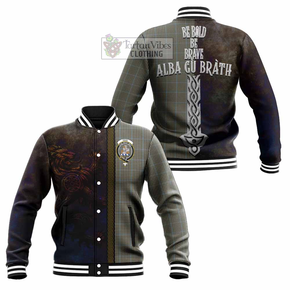 Tartan Vibes Clothing Haig Tartan Family Crest Baseball Jacket Alba Gu Brath Be Brave Lion Ancient Style