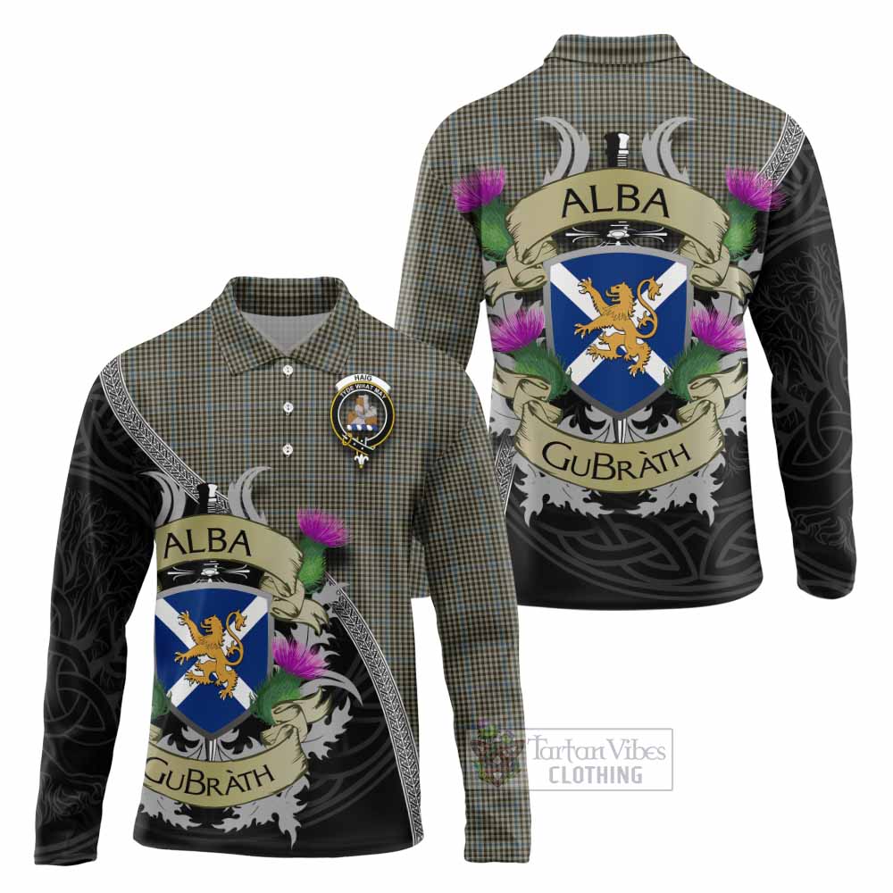 Tartan Vibes Clothing Haig Tartan Family Crest Long Sleeve Polo Shirt Lion Rampant Royal Thistle Shield Celtic Inspired