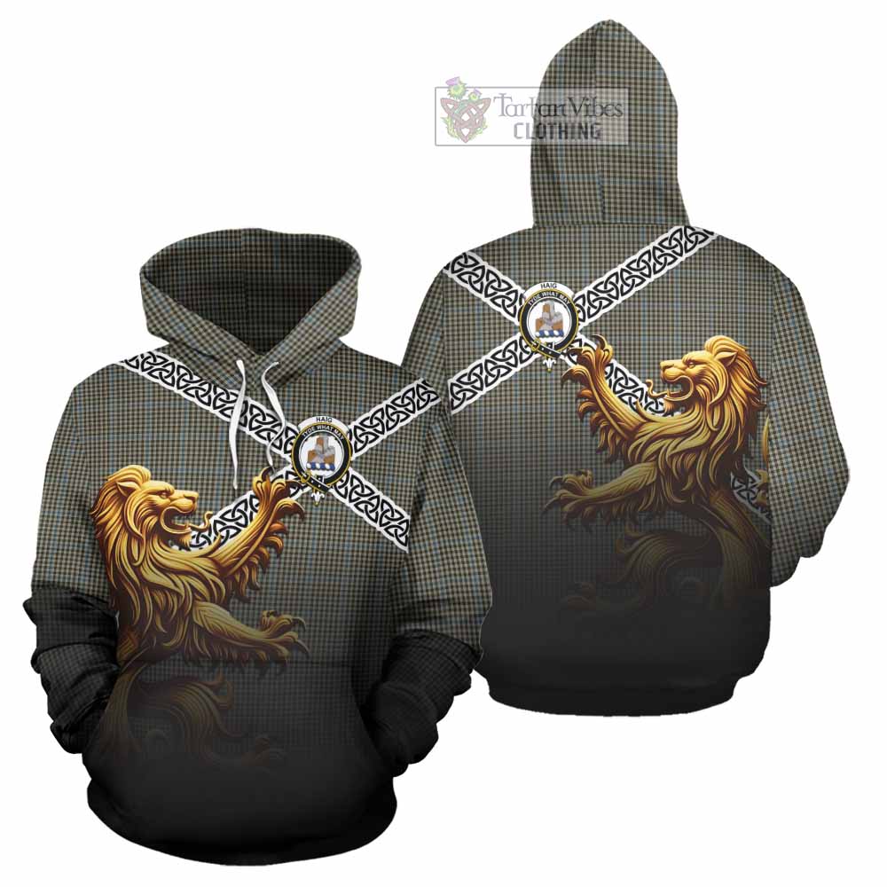 Tartan Vibes Clothing Haig Crest Tartan Hoodie with Golden Lion Emblem Celtic Style