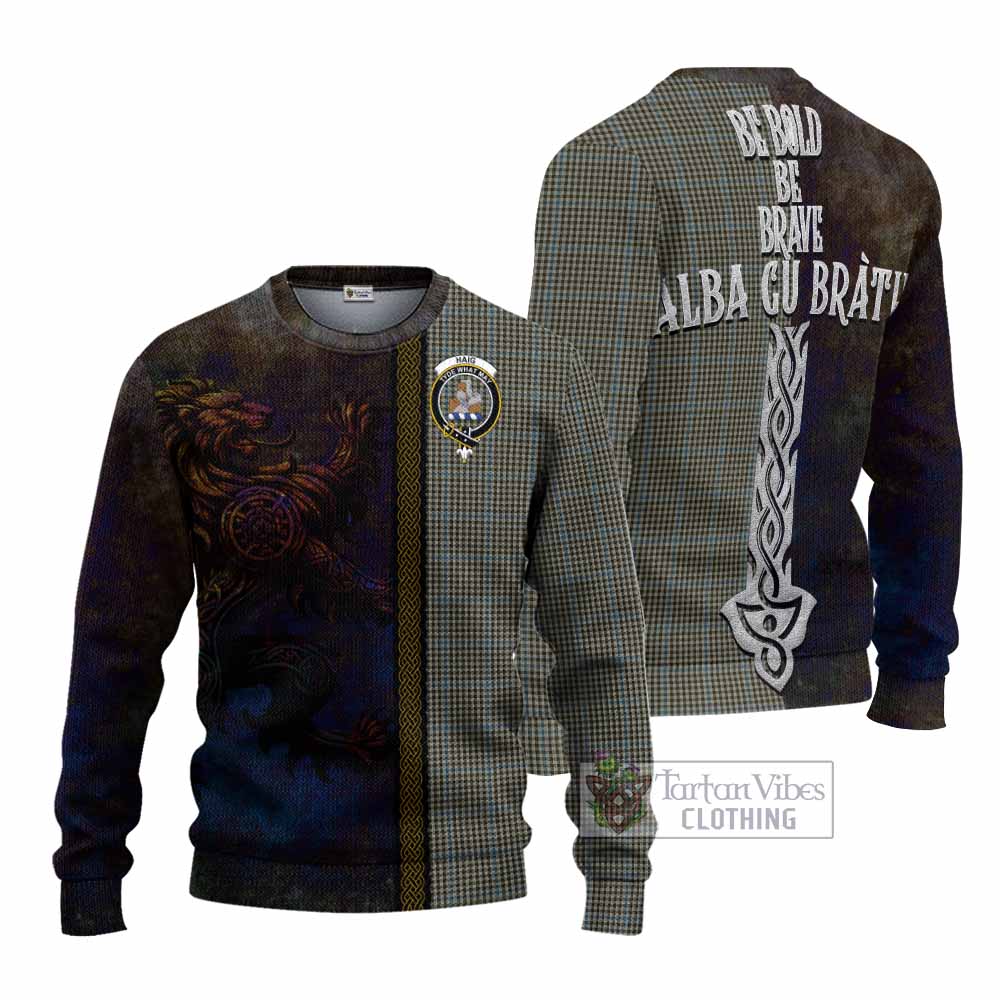 Tartan Vibes Clothing Haig Tartan Family Crest Knitted Sweater Alba Gu Brath Be Brave Lion Ancient Style