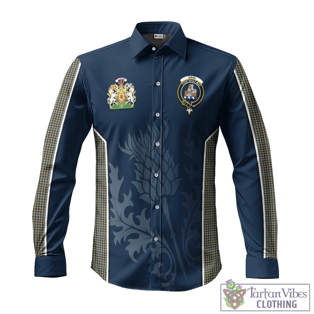 Tartan Vibes Clothing Haig Tartan Long Sleeve Button Up Shirt with Family Crest and Scottish Thistle Vibes Sport Style
